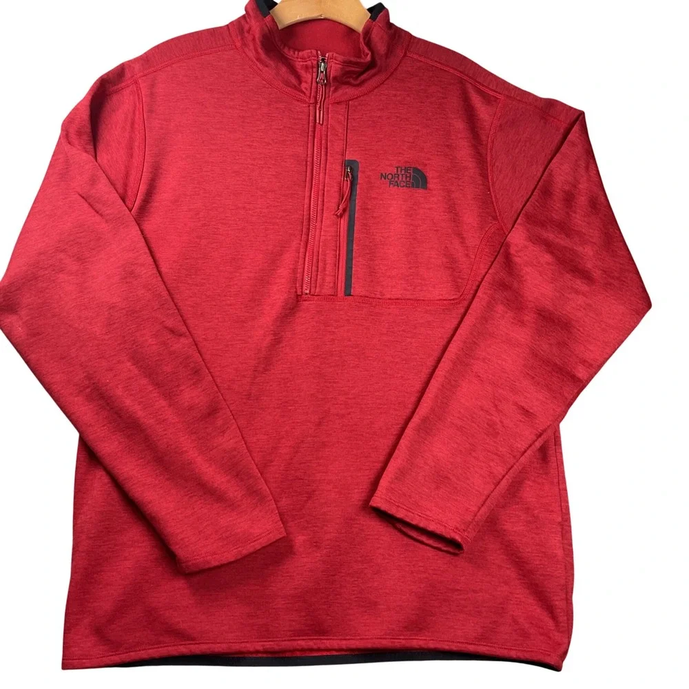 The North‎ Face Quarter Zip Pullover Mens Large Red Excellent Heathered Fleece